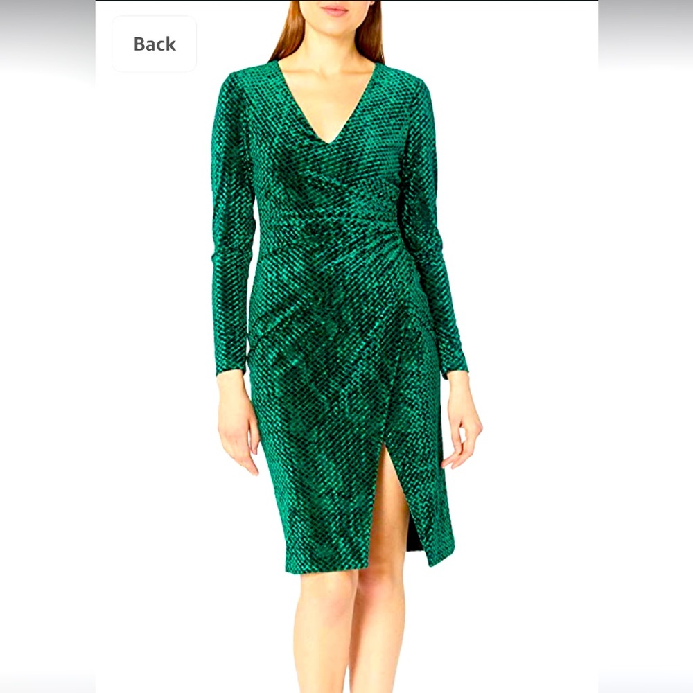 Black Halo green velvet dress